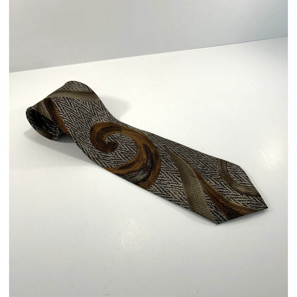 Vintage Creazione Giovanni Milano Silk Tie - Brown Gray Abstract Wave Italy